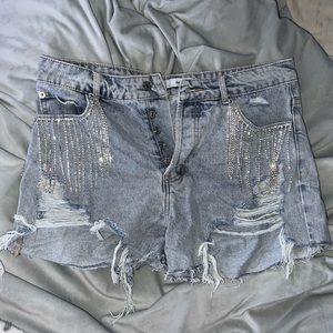 Adika Denim Shorts with Sparkly Fringe